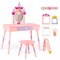Pink Kids Vanity Table with Silver Mirror Stool Storage Drawer and Accessories MDF